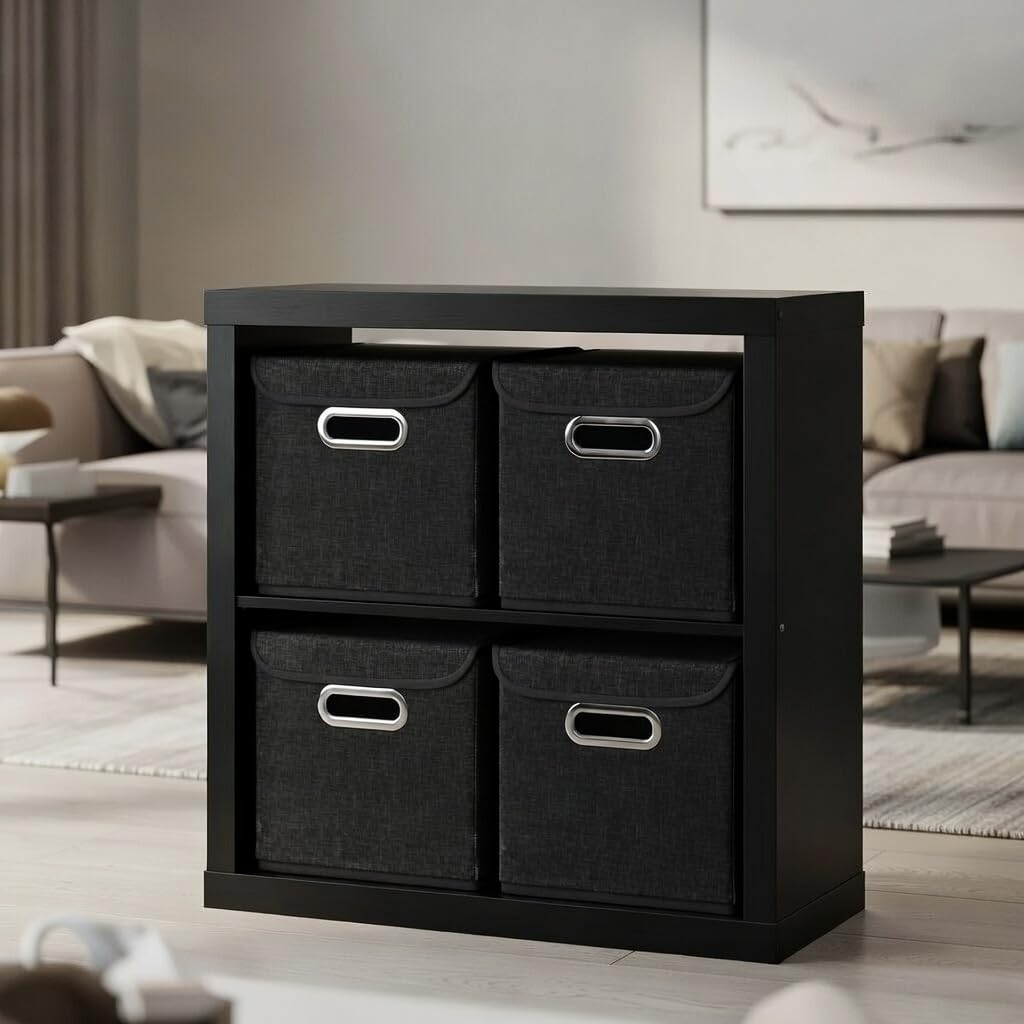 Stick&Shine 6er Set Schwarz Faltbox 25 x 25 x 25 cm Aufbewahrungsbox faltbar, mit Deckel