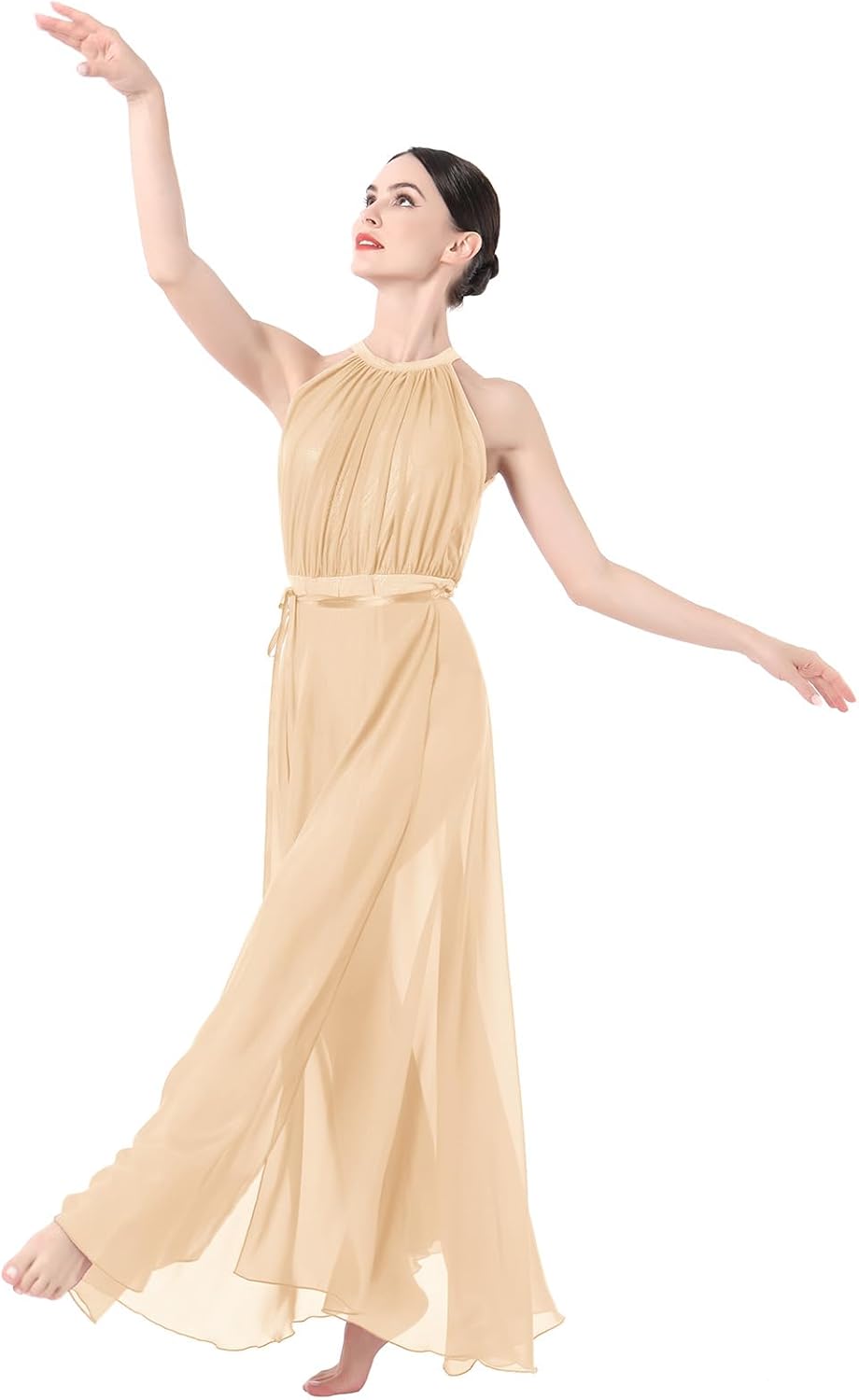 AFAVOM Women's Lyrical Dance Costume Shiny Metallic Lyrical Dress Leotard + Flowy Tulle Skirt 2PCS Contemporary Dance Costume - Image 6