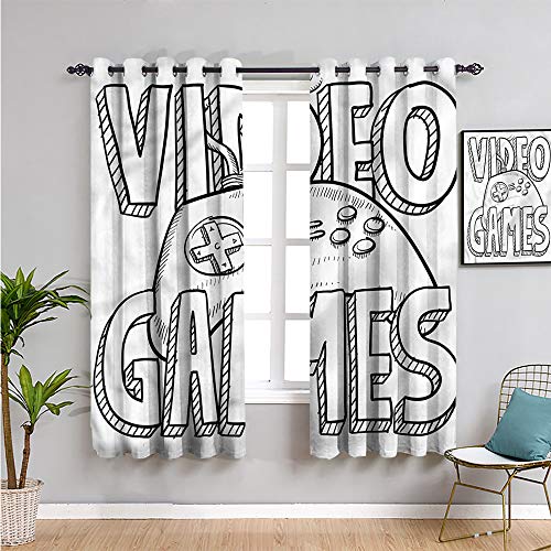 Best Cyber Monday 🔥 Boys Room Kids Curtain, Curtains 84 inch Length Doodle Style Video Games for Living Room or Bedroom W108 x L84 Inch