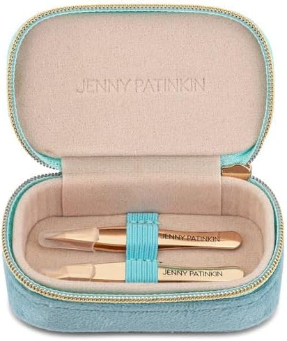 Jenny Patinkin The Big Reveal ® Mini Tweezer Set, Eyebrow Tweezers, Slant & Pointed Tip, Gold Plated Stainless Steel, Precision Tweezers for Ingrown Hair & Facial Hair, 2 Count