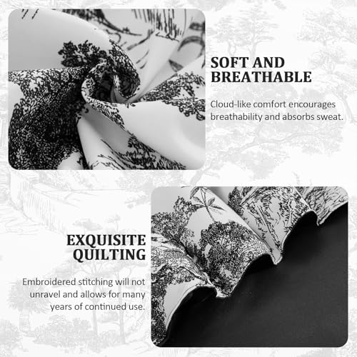 Image of DJY Black Comforter Set Queen, 7 Pieces Black and White Botanical Comforters Queen Size Elegant Plants Print with Sheets Bed in a Bag Soft Microfiber Reversible Complete Bedding Sets for All Season
