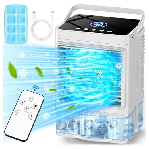 COOLECH Personal Air Conditioner w/Remote & LED Screen, 90° Oscillation, 4H Timer, 7 LED Night Light, 2 Cool Mist, 3 Speeds Evaporative Air Cooler, Portable Air Conditioners for Bedroom Desk Camping