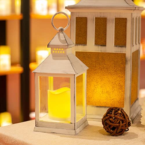 Hn Haiinaa 2 Pack White Vintage Lantern Decorative Candle Lanterns With Timer Battery Operated Led Flickering Flameless Candle Lanterns For Indoor Outdoor Table Patio Party Garden Home Decor #TOP5