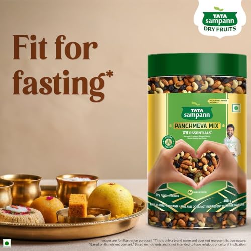 Image of Tata Sampann Panchmeva Mix, Vrat Essentials, Blend of Almonds, Cashews, Green Raisins, Black Raisins, and Dates, Source of Protein, Fit For Fasting, 400g