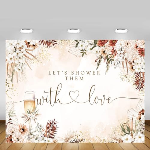 MEHOFOND Boho Bridal Shower Backdrop Floral Let's Shower Them with Love Wedding Couples Shower Party Decorations Fall in Love Engagement Photo Booth Props 7x5ft