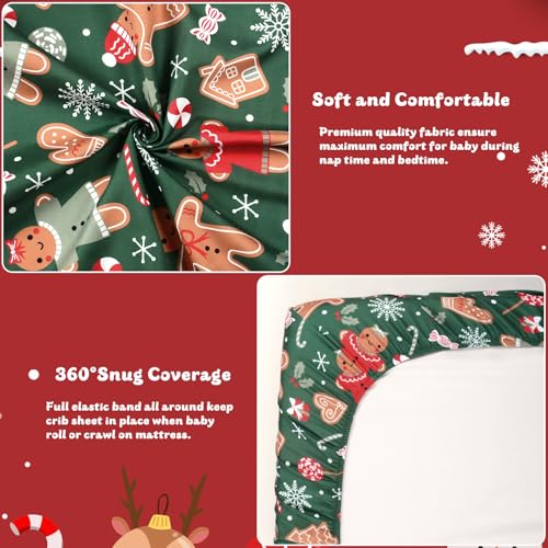 Image of JISEN Christmas Fitted Crib Sheets for Boys Girls 52x28 Inch Gingerbread