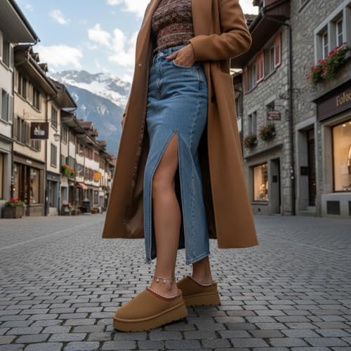 Image of CUSHIONAIRE Kabuki Platform Boots Genuine Suede Fuzzy Mule Slippers for Women with Memory Foam | Indoor /Outdoor Womens Slippers | Wide Widths Available
