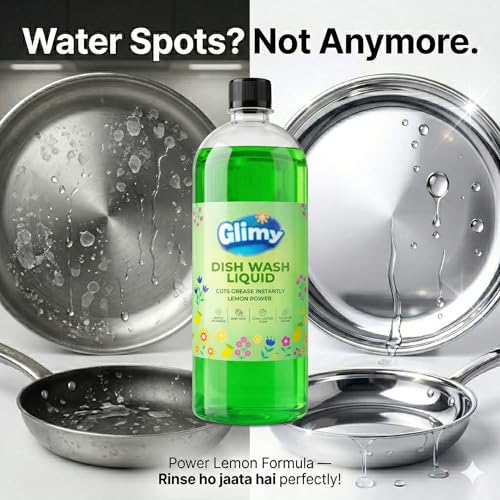 Image of GLIMY Dish Wash Liquid Pack of 2 x 900 ml| Glycerin Enriched | Coconut Based Surfactant | Powerful Grease Cutting | Safe on Hands | Kitchen Utensil Cleaner | Lemon Fragrance | Baby Safe