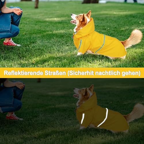 Hunderegenmantel Verstellbarer Leichter Hundemackintosh Hunderegenmantel Wasserdicht Mit Kapuze und Reflektierenden Streifen für kleine Mittlere und Große Hunde für Spaziergänge im Freien (Gelb, S)
