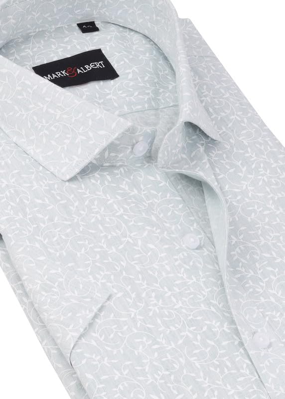 Image of Mark & Albert Men's Half Sleeve Cotton Linen Shirt Blue
