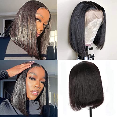 Datanala Straight 13×4 Bob Wig 12Inch straight Human Hair Transparent Lace Frontal bob Wigs Brazilian Virgin Straight Human Hair Glueless bob Wig Pre Plucked with baby hair bob wig Natural Black Color (12Inch, 13×4 bob wig )