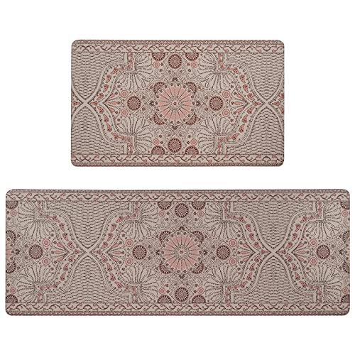 Alishomtll 2 Pcs Kitchen Rugs And Mats, Cushioned Anti-Fatigue Kitchen Rugs, Non-Slip Kitchen Mats, Washable Mandala Kitchen Mats For Floor Kitchen Laundry Office (17.3"X30"+17.3"X47") #TOP5