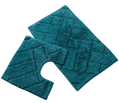 Olivia Rocco Bali 2 Piece Bath Mat Set Super Soft 100% Cotton Easy Care Plush Bath Rug + Toilet Mats Water Absorbent Pedestal Bathmat For Bathroom Toilet Shower, Teal - Cosy Home Interiors Olivia Rocco Bali 2 Piece Bath Mat Set Super Soft 100% Cotton Easy Care Plush Bath Rug + Toilet Mats Water Absorbent Pedestal Bathmat For Bathroom Toilet Shower, Teal