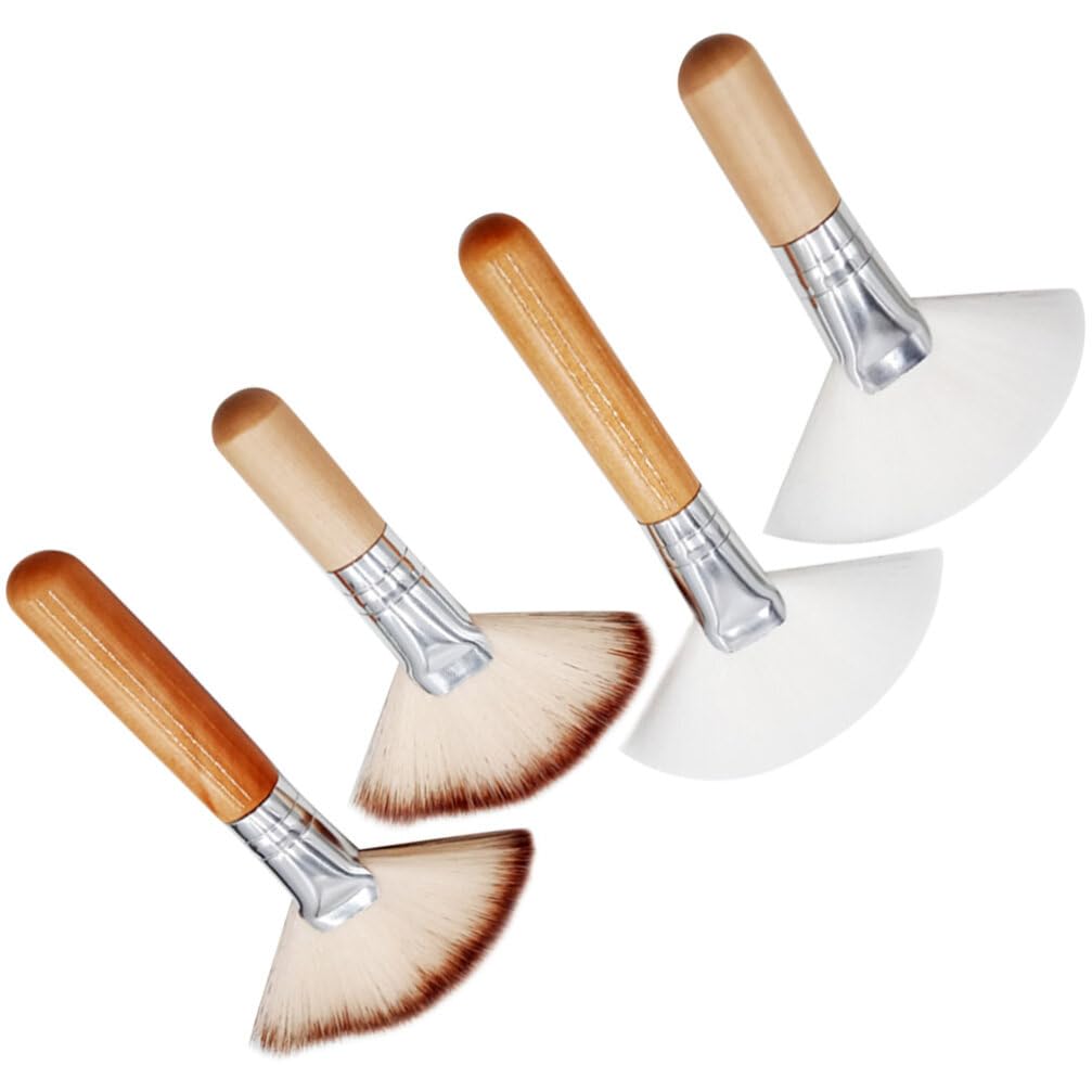 FRCOLOR Lash Brush 4pcs Fan Facial Applicator Brush Highlighting Cosmetics Brush Multi Use Makeup Face Highlighter Brush for Foundation Blush Concealer Makeup Brush