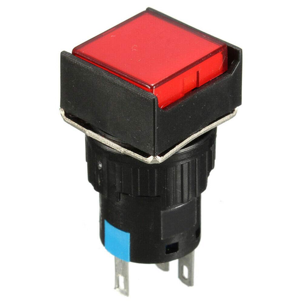Momentary Push Button Switch, 5 Pins Mini Momentary Switch for 16mm Diameter Mounting Hole (DC 12V - Red, 5Pcs) - Image 2