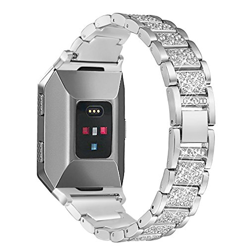 bayite Metal Bands Compatible Fitbit Ionic Replacement Band with Rhinestone Bling Adjustable Bracelet, Silver