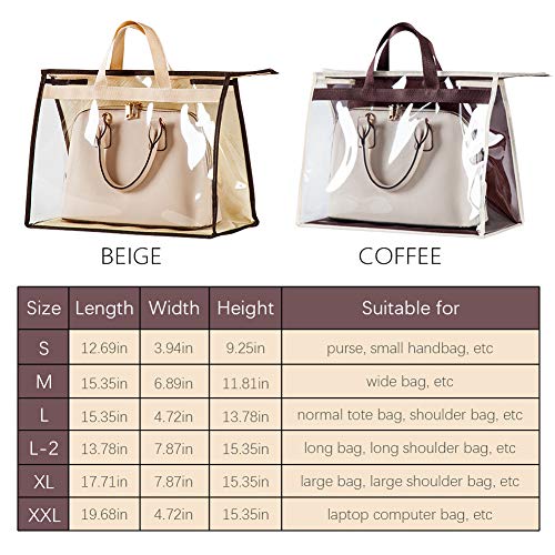 Olizee® Stylish Handbags Closet Space-Saving Storage Bag Organizer Purse Holder Pvc Dustproof Bag With Zipper And Handle(Upgraded Beige,Xl) #TOP5