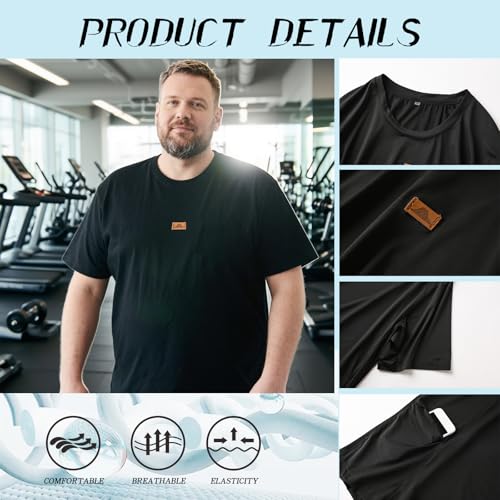 4 Pack Men's Big and Tall Shirts Summer Workout Shirts Casual T-Shirts Short Sleeve for Athletic Running Gym4