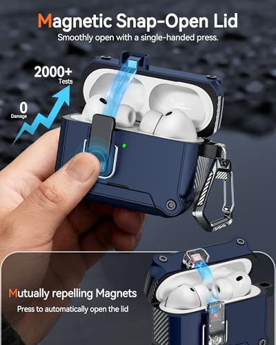 Image of Dual Safety Lock for AirPods Pro 3 Case 2025, Compatible with MagSafe | Designed with Automatic Switch and Phone Stand, Includes a Cleaner & Keychain - Rugged Tough Hard Shell