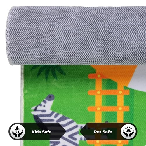 Image of Story@Home Kids Play Mat Carpet 3x5 ft | Anti-Skid Rug for Children's Playroom | Zoo Animals Theme | Soft Polyester Floor Mat for Boys & Girls | Green Crawl & Play Carpet