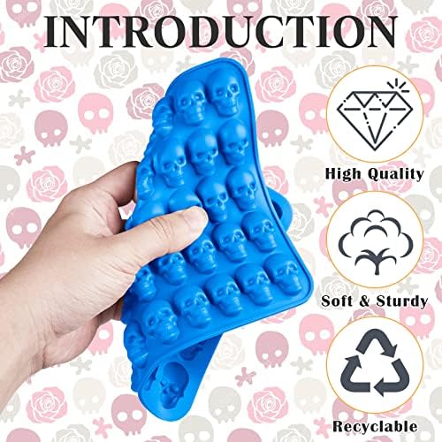 2PCS Halloween Themed Moulds Food Grade Skull Silicone Mould Candy Machine Homemade Chocolate Jelly Cookie Reusable Baking Moulds 40 Small Skulls DIY Non-Stick Kitchen Kids Candy Melts Wax Melt Moulds