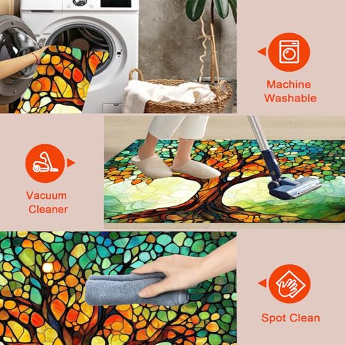 Tapis de salon antidérapant lavable vert arbre 3D - 6