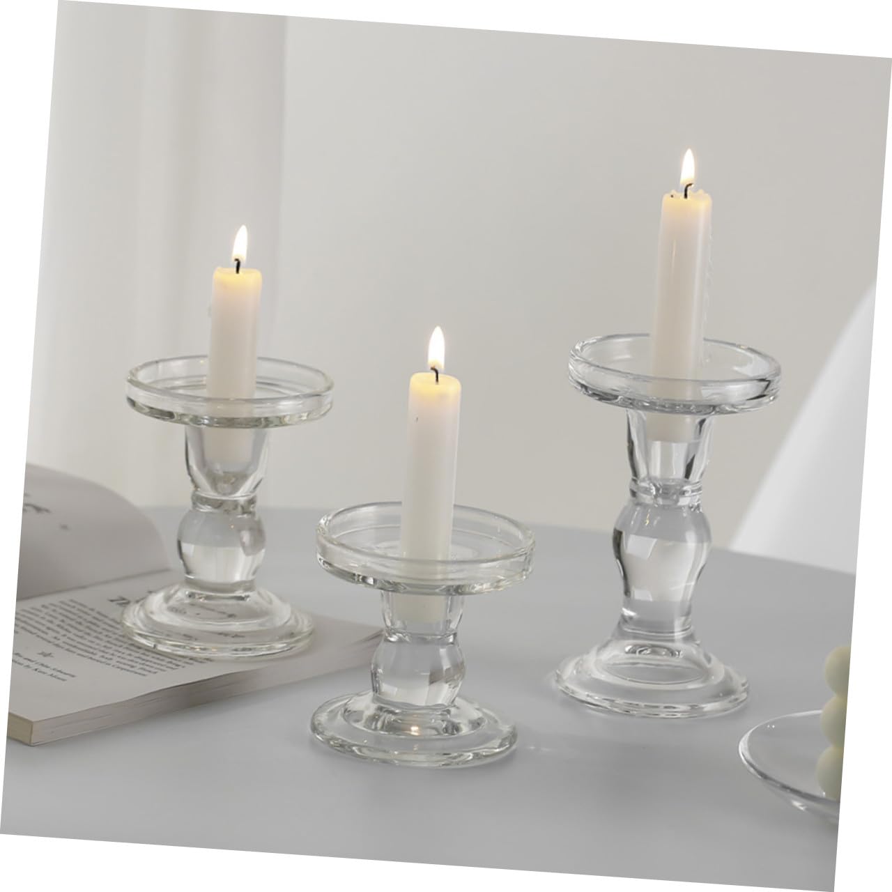 3 Stück 3 teiliges Glas Kerzenhalter Set für Stabkerzen und Teelichter transparente Vintage Säulen Kerzenständer sicherer und Leichter Glasleuchter für Hochzeit Party und