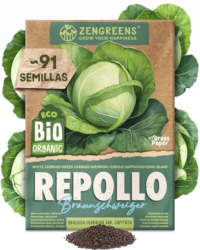 ZenGreens® - Semillas ecológicas de Repollo (Brunswick) - Semillas de hortalizas fáciles de cultivar en el jardín, el balcón o el huerto urbano - Col Blanca