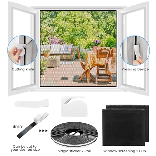Fliegengitter Fenster 2-er Set 250 * 150cm | Zuschneidbar ohne Bohren Klebmontage | Insektenschutz Fenster Fliegenvorhang Moskitonetz, Schwarz