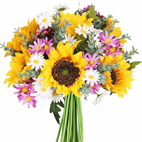 Xyxcmor 27 Pcs Artificial Flowers Sunflowers Bouquet With Daisy Flowers Silk Spring Flowers Floral Arrangements Fake Flowers For Wedding Party Table Centerpieces Home Vase Farmhouse Sunmmer Decoration #TOP24