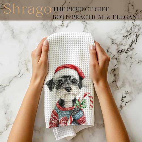 Image of Christmas Schnauzer Kitchen Towels, Schnauzer Gifts for Women Men Dish Tea Towels, Funny Candy Cane Dog Decorative Hand Towel for Bathroom Decor, 16x24 Inch