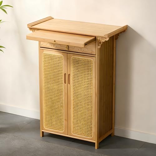 Bamboo Altar Table - Mtat Cabinet with Storage, Offering Table for Home Worship, Rituals, Living Room Pedestal, Temple Decor, Meditation and Spiritual Use