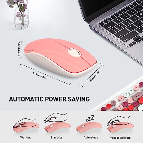 Image of Pink Wireless Keyboard and Mouse Combo, Aesthetic Retro Typewriter Style Round Key Keyboard, 2.4Ghz Wireless Cute Colorful Full Size Keyboard with Number Pad for Long Nails PC Laptop Desktop