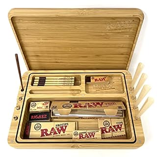 Reds Tips RAW SPIRIT BOX - Wooden Rolling Tray Box with Cones, Papers and Tips Set