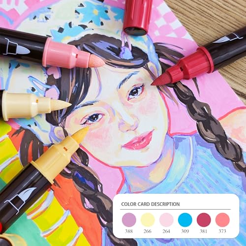 24 Colors Dual Tip Art Markers with Fine & Soft Brush Acrylic Paint Pens Lighter Skin Tone for Paper, Rock Painting, Wood Sign, Drawing for Adult Waterproof