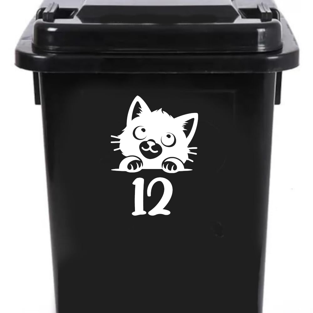 3 Pack Cute Cat Peering Number Waterproof Sticker - Easy To Apply - Custom Wheelie Bin/Recycling Box/House Number/Door Signs (12)