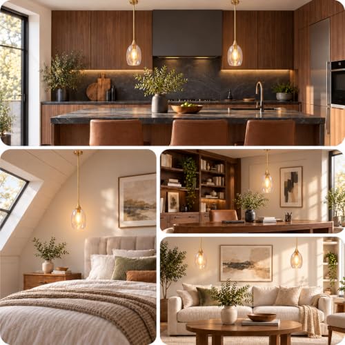Modern Pendant Lights for Kitchen Island 2 Pack, Ceiling Hanging Pendant Light with Clear Thick Glass Shade & Aluminum Iron Frame, Adjustable Cord, Lighting Fixture for Dining Room, Bedroom, Entryway - image 9