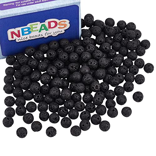 NBEADS 8mm Natural Black Lava Beads, Gemstone Round Chakra Beads, Diffuser Essential Oils Yoga Volcanic Rock Beads Loose Beads for Jewelry Making, About 150-160 Pcs