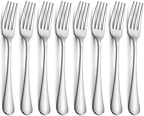 Lazooy Stainless Steel Dinner Forks Rustproof Silverware Dinner Table Fork for Dessert Lightweight Dishwasher Safe, Set of 8