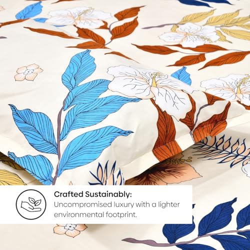 Image of Rivermoor 200 TC Ultrasoft Cotton Bedsheet for Double Bed | Queen Size Bed Sheet with 2 Pillow Covers | Beige Floral Print | 88 x 96 Inches | Breathable & Hypoallergenic