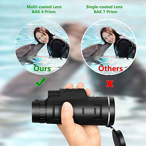 40X60 Outdoor Monocular BAK4 Monocular Telescope HD Vision Scope Prisma Bússola embutida com suporte
