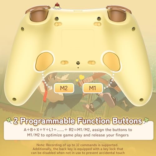 Image of Kuitmor Pompompurin Dog Switch Pro Controller, Cute Hall Effect Wireless Gamepad No Drift for Switch 2 /Switch /OLED /Lite, PC /Steam, Android, iOS, Bluetooth + Wired, Turbo, Back Buttons, 6-Aixs Gyro, Wake-up, RGB (Yellow, With Receiver)