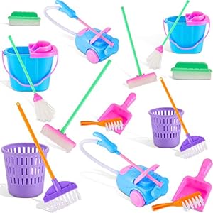 18 Pieces Dollhouse Cleaning Supplies Mini Cleaning Toys Miniature Mop Dustpan Bucket Brush Mini Tools Pretend Play Dollhouse Furniture Garden Accessories Toys for Dolls