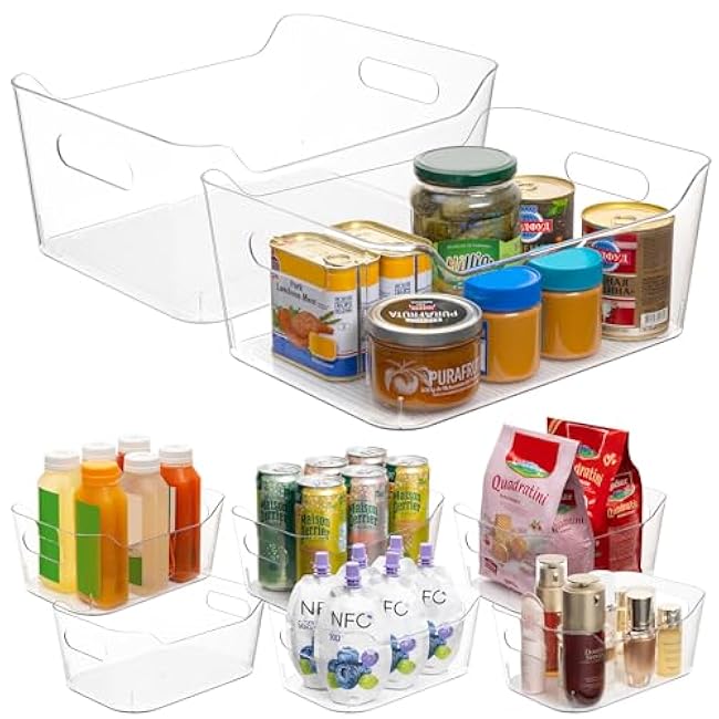Tiawudi Set of 8 Clear Plastic Storage Bins, 2 Extra Large and 6 Small Storage Containers for Pantry Organization, Multi-Use Organizer Bins for Home, Kitchen, Cabinet, Bathroom, Fridge & Freezer
