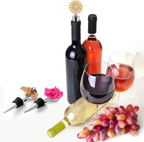 Miniatura 7 de Soleebee 1 paquete de tapones decorativos para vino, delicados tapones de vino con diamantes con motivos de animales y plantas, tapones