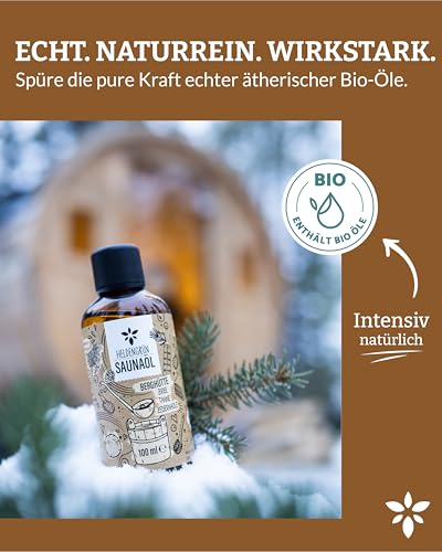 Heldengrün® BIO Saunaaufguss Wald “Berghütte” [100 % NATURREIN] Saunaöl mit Zedernholz, Tanne & Zirbe - Ruhiger Saunaaufguss für Liebhaber – Sauna Konzentrat für 20 Anwendungen