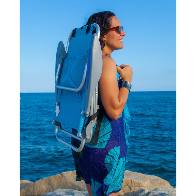 SUN & SURF Pack x2 Sillas Plegables y Reclinables 5 Posiciones con Cojín y Asas Tipo Mochila - Ligera, Estructura Muy Estable, de Aluminio con Almohada Ajustable para Máximo Confort