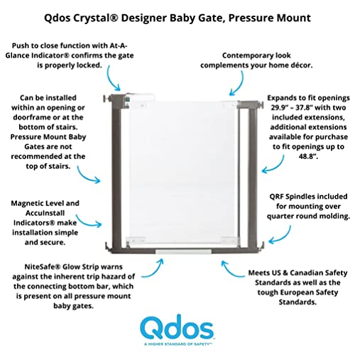 Qdos Crystal Designer Baby Safety Gate - Meets Tougher European Standards - Modern Design And Unparalleled Safety - Beauty & Safety Together - Simple Installation | Pressure Mount #TOP1