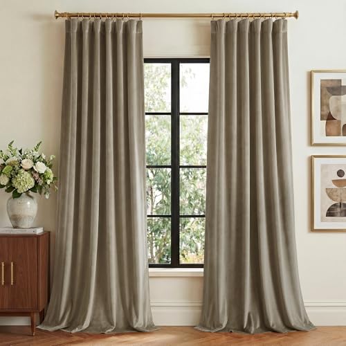 StangH Taupe Velvet Curtains 84 Inches Long, Super Soft Living