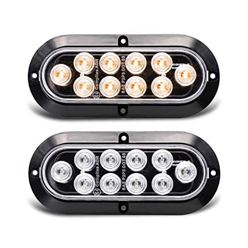 TMH 6 Inch 10 LED Oval Clear Lens/Amber Light Turn Signal Side Marker Tail LED Light for Truck Trailer Lorry Bus 12V DC (Pack of 2)